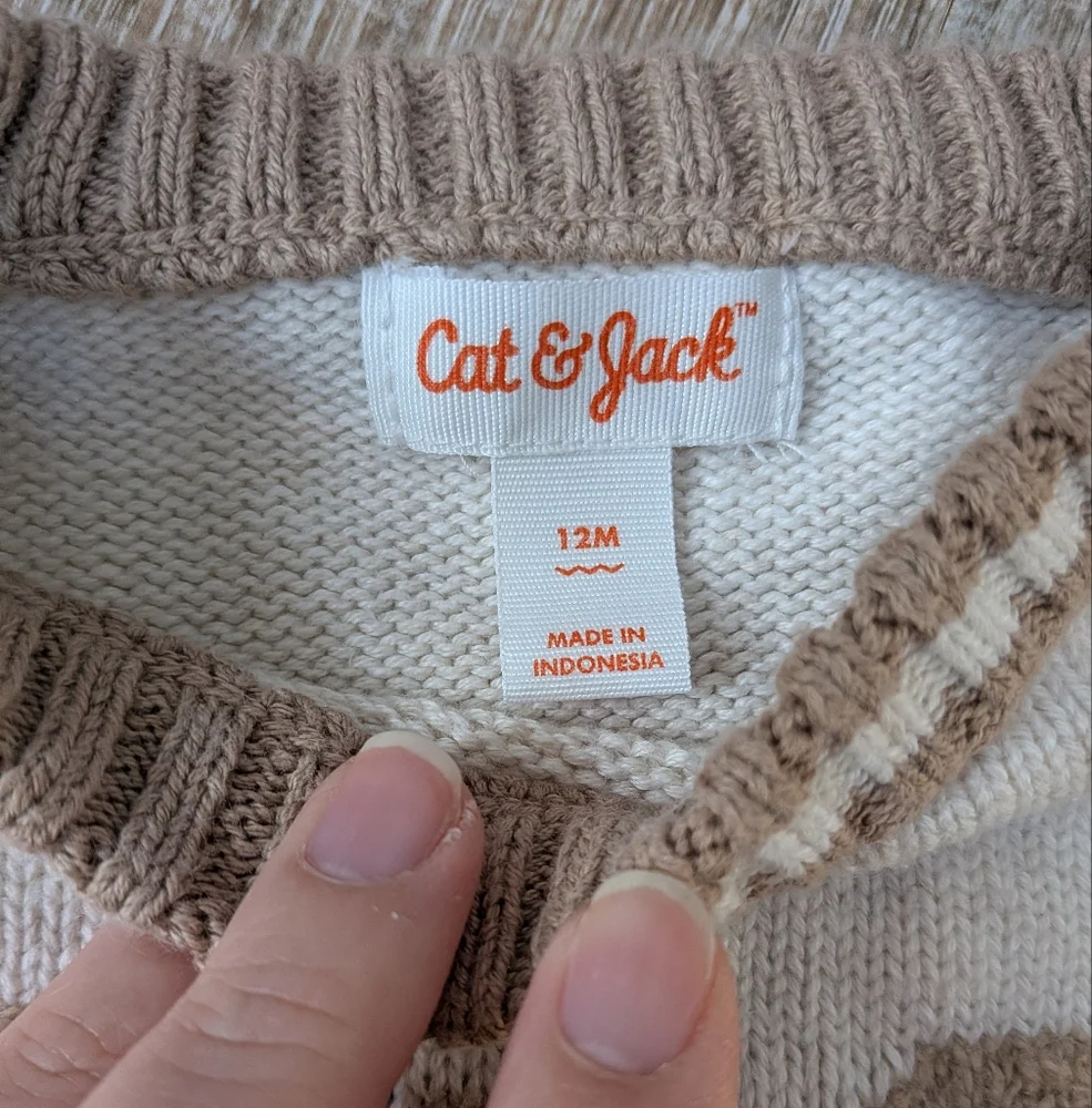 H&M + Cat & Jack Baby Teddy Bear Neutral Sweaters 100% Cotton Size 12 Months